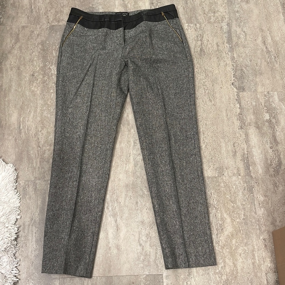 Ankle pants with faux leather trim